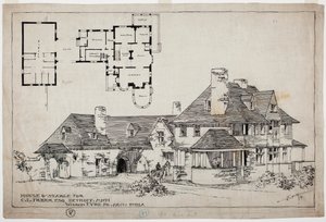 Freer Residence、House and Stable、1891年（紙に黒ペンシルの上にペンとインク）